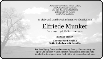 Traueranzeige von Elfriede Munker von Pegnitz-Zeitung